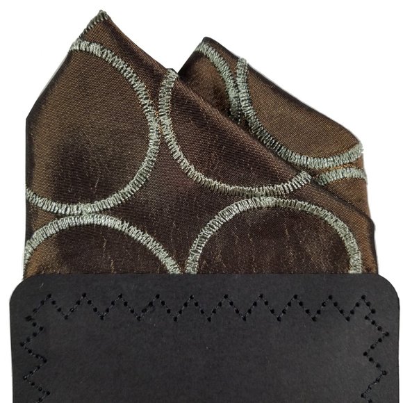 100% Silk Bronze Stitch Circles Pre-Folded Pocket Square Insert - Picture 7 of 8